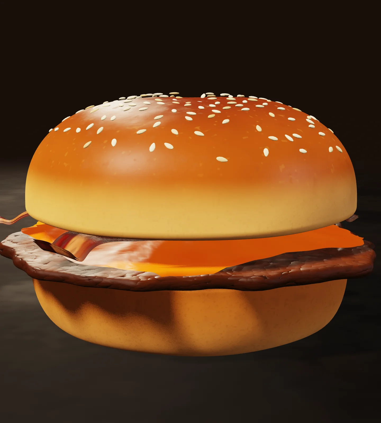 Lo Smash Lover: pane al sesamo, hamburger smash, doppio cheddar, bacon (modello 3D)